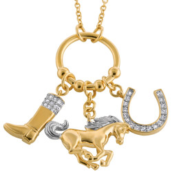 Equestrian Charm Necklace Gold Plated Metal Alloy Set With Sparkling Austrian Crystals