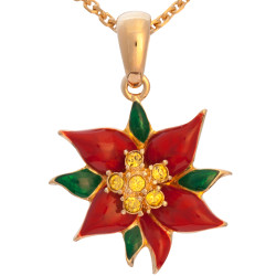 Poinsettia Pendant Gold Plated Metal Alloy Set With Enamel and Sparkling Austrian Crystals by JewelAriDesigns
