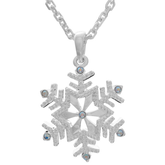 Snowflake Pendant Rhodium Plated Metal Alloy Set With Sparkling Austrian Crystals by JewelAriDesigns