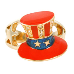 Uncle Sams Hat Ring Gold Plated Metal Alloy Set With Enamel and Sparkling Austrian Crystals