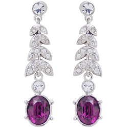 Elegant Drop Earrings Victorian Style Rhodium Plated Metal Alloy Set With Enamel and Sparkling Austrian Crystals
