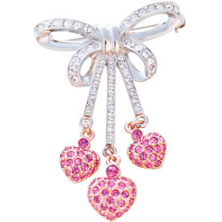 Bow Pin Brooch Rhodium Plated Metal Alloy Set With Sparkling Austrian Crystals