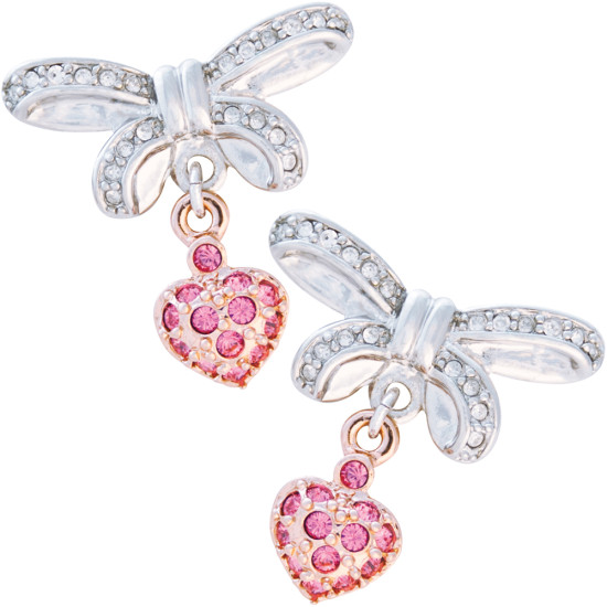 Bow Drop Earrings Rhodium Plated Metal Alloy Set With Sparkling Austrian Crystals