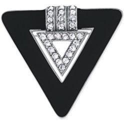 Elegant Pin Brooch Art Deco Style 925 Sterling Silver English Hallmarks Set With Black Enamel and Sparkling Crystals