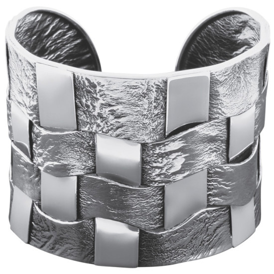 Woven Hatch Design Cuff Bangle 925 Sterling Silver English Hallmarks
