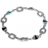 BT206   Marcasite, Onyx and Green Agate Art Deco Bracelet Sterling Silver Ari D Norman