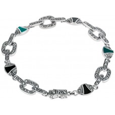 BT206   Marcasite, Onyx and Green Agate Art Deco Bracelet Sterling Silver Ari D Norman