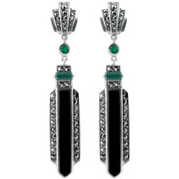 EA208   Green Agate And Onyx Art Deco Earrings Sterling Silver Ari D Norman