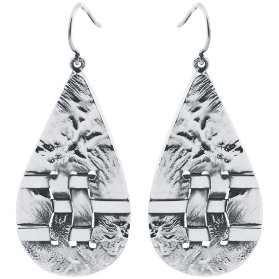 Woven Hatch Design Teardrop Earrings 925 Sterling Silver English Hallmarks