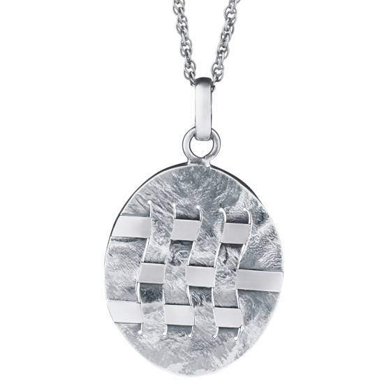 Woven Hatch Design Oval Pendant 925 Sterling Silver English Hallmarks on 22" Sterling Silver Rope Chain