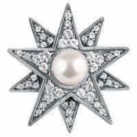 B211   Cubic Zirconia And Pearl Star Brooch Sterling Silver Ari D Norman