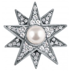 B211   Cubic Zirconia And Pearl Star Brooch Sterling Silver Ari D Norman