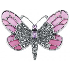 B219   Amethyst and Marcasite Set Butterfly Brooch Sterling Silver Ari D Norman