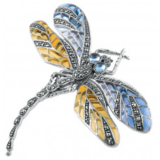 B222   Blue And Yellow Dragonfly Brooch Sterling Silver Ari D Norman