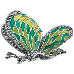Butterfly Pin Brooch Art Nouveau Style 925 Sterling Silver English Hallmarks Set With Enamel and Marcasite
