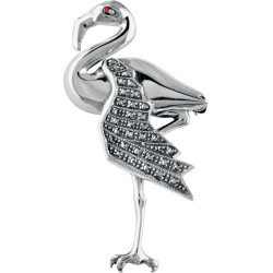 Flamingo Pin Brooch Art Deco Style 925 Sterling Silver English Hallmarks Set With Marcasite and Garnet