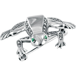 Frog Pin Brooch Art Deco Style 925 Sterling Silver English Hallmarks Set With Marcasite and Emerald