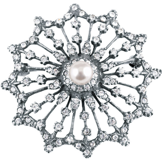 Starburst Pin Brooch 925 Sterling Silver English Hallmarks Set With Austrian Crystals and Pearl