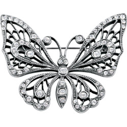 Butterfly Pin Brooch Art Nouveau Style 925 Sterling Silver English Hallmarks Set With Clear Crystals
