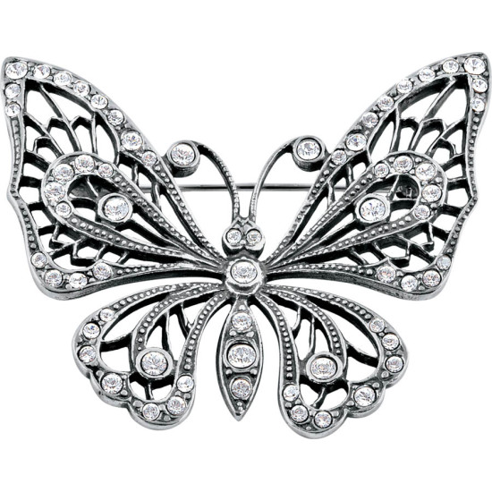Butterfly Pin Brooch Art Nouveau Style 925 Sterling Silver English Hallmarks Set With Clear Crystals