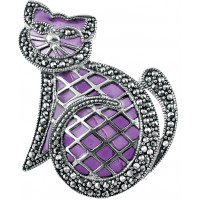 B642   Purple Enamel Cat Brooch Sterling Silver Ari D Norman