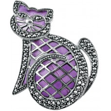 B642   Purple Enamel Cat Brooch Sterling Silver Ari D Norman