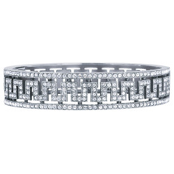 Greek Key Design Cuff Bangle Art Deco Style 925 Sterling Silver English Hallmarks Set With Austrian Crystals