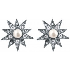 EA212   Cubic Zirconia And Pearl Star Earrings Sterling Silver Ari D Norman