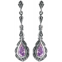 EA267   Amethyst And Marcasite Victorian Style Teardrop Earrings Sterling Silver Ari D Norman