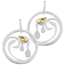 Swirl Design Earrings 925 Silver English Hallmarks Set With Citrine and Cubic Zirconia