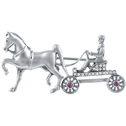 Horse and Carriage Pin Brooch 925 Sterling Silver English Hallmarks Set With Amethyst and Austrian Crystals
