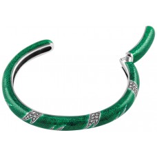 BE411 - Sterling Silver Green Enamel and Marcasite Bangle