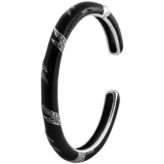 Cuff Bangle 925 Sterling Silver English Hallmarks Set with Black Enamel and Marcasite