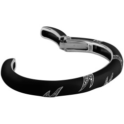 Cuff Bangle 925 Sterling Silver English Hallmarks Set with Black Enamel and Marcasite