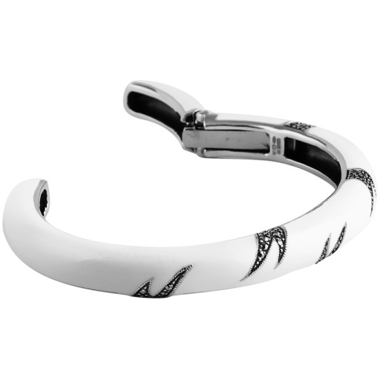 Cuff Bangle 925 Sterling Silver English Hallmarks Set with White Enamel and Marcasite
