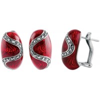 EA506   Red Enamel And Marcasite Bullet Earrings Sterling Silver Ari D Norman