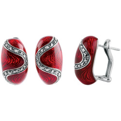 Elegant Drop Earrings Elizabethan Style 925 Sterling Silver English Hallmarks Set With Red Enamel and Marcasite