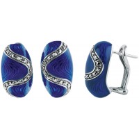 EA507   Blue Enamel And Marcasite Bullet Earrings Sterling Silver Ari D Norman