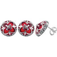 EA513   Red Enamel And Marcasite Earrings Sterling Silver Ari D Norman