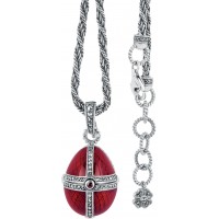 NK510   Red Enamel And Marcasite Egg Shaped Pendant On Chain Sterling Silver Ari D Norman