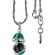 Opening Egg Shaped Necklace Elizabethan Style 925 Sterling Silver English Hallmarks Set With Green Enamel and Marcasite
