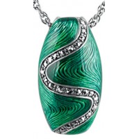 NK512   Green Enamel And Marcasite Pendant On Chain Sterling Silver Ari D Norman