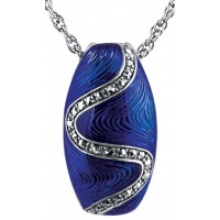 NK513   Blue Enamel And Marcasite Pendant On Chain Sterling Silver Ari D Norman