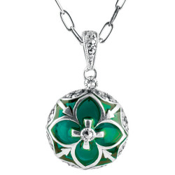 Elegant Necklace Elizabethan Style 925 Sterling Silver English Hallmarks Set With Green Enamel and Marcasite
