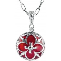 NK525   Red Enamel And Marcasite Necklace Sterling Silver Ari D Norman