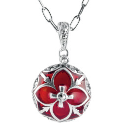 Elegant Necklace Elizabethan Style 925 Sterling Silver English Hallmarks Set With Red Enamel and Marcasite