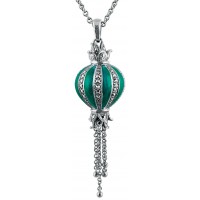 NK551   Green Enamel and Marcasite Pendant on Chain Sterling Silver Ari D Norman