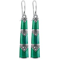 EA566   Green Enamel And Marcasite Bamboo Style Earrings Sterling Silver Ari D Norman