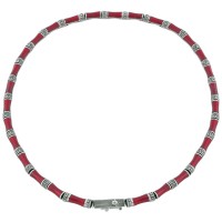 NK527   Red Enamel And Marcasite Necklace Sterling Silver Ari D Norman