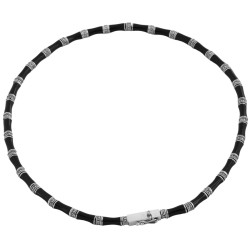 Choker Necklace Bamboo Style 925 Sterling Silver English Hallmarks Set With Black Enamel and Marcasite